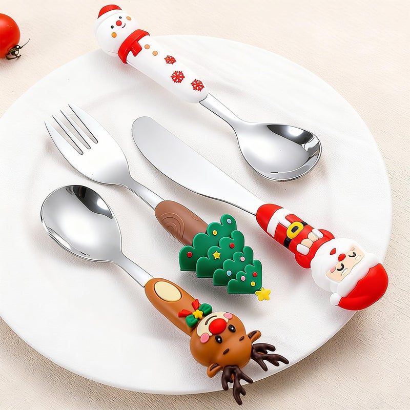 Boulder Bee Christmas Utensil Set | Reusable Portable Cutlery Set | Stainless Steel Knife Fork Spoons Gift Box | Includes Themed Utensils (Tree/Santa/Deer/Snowman) | Ideal Christmas Gift - Image 1